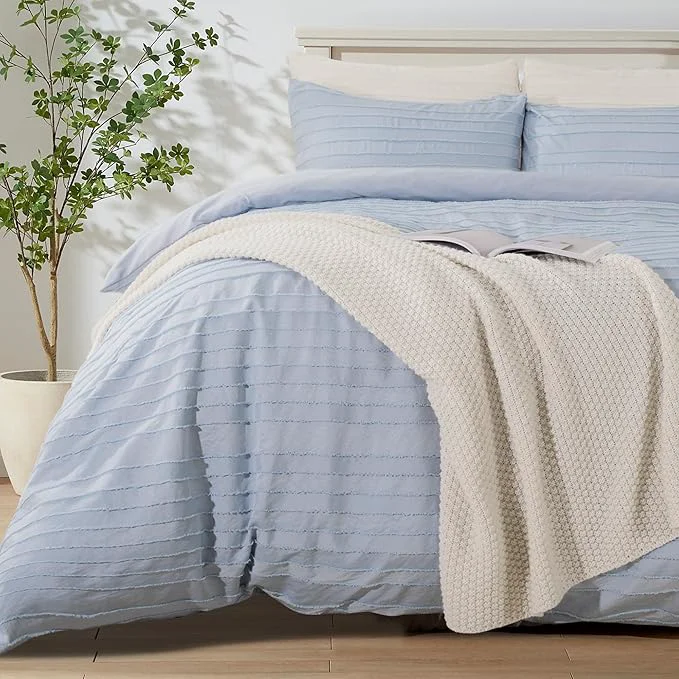 High-Quality NEXHOME PRO Duvet Cover King Blue 3 Pieces Boho Tufted Duvet Cover Set Soft and Lightweight Washed Microfiber Comforter Cover Set for All Season Blue King 104 x 90 -No Comforter Dependable