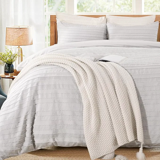 Innovative NEXHOME PRO Duvet Cover King Light Grey 3 Pieces Boho Tufted Duvet Cover Set Soft and Lightweight Washed Microfiber Comforter Cover Set for All Season Light Grey King 104 x 90 -No Comforter Fine Crafted