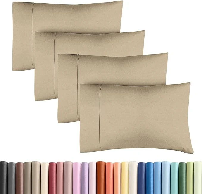 High-End King Standard Pillow Cases Set of 4 – Soft Hotel Quality Pillowcase Covers – Comfy Bedding for Women Men Kids amp Teens – Machine Washable Pillow Protectors – 4 Piece – King Standard Heathered Beige Versatile