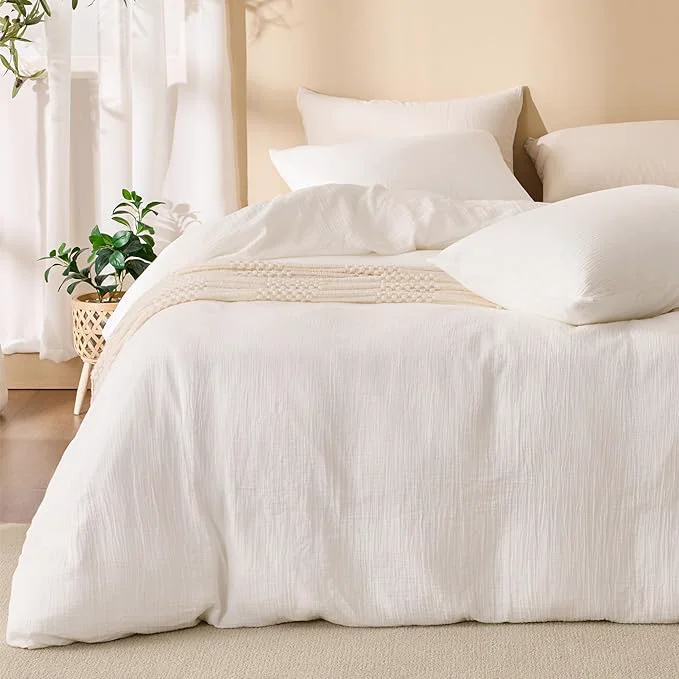 Unique Off White Duvet Cover Queen Size Sandwashed Cotton Soft Queen Duvet Cover Set 3 Pieces with Zipper Clousre amp Corner Buttons Off White Queen 90 x 90 Top-Quality