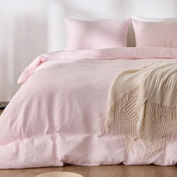 Eco-Friendly RRENEWROOTS Pink Twin Duvet Cover Sandwashed Cotton Soft Twin Size Duvet Cover Set 3 Pieces with Zipper Clousre amp Corner Buttons Pink Twin 69 x 90 Selected