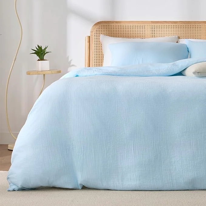 Excellent RRENEWROOTS Blue Twin Duvet Cover Sandwashed Cotton Soft Twin Size Duvet Cover Set 3 Pieces with Zipper Clousre amp Corner Buttons Blue Twin 69 x 90 Eco-Friendly