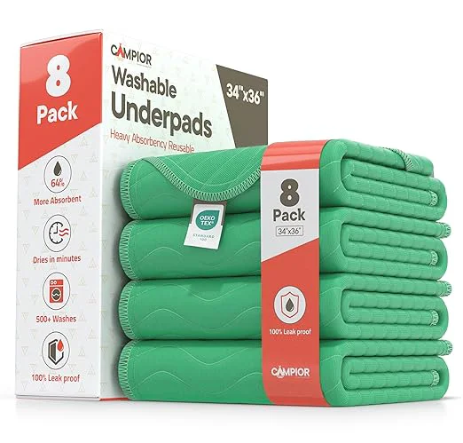Elite Washable Underpads Large 34 quot x36 quot Pack of 8 – Reusable Waterproof Bed Pads for Adults amp Seniors Extra Heavy Absorbency Incontinence amp Bedwetting Pads Soft Non-Slip TPU Backing Green. World-Class