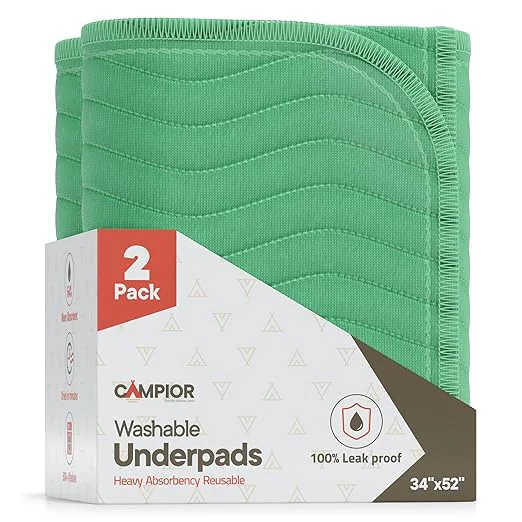 Consistent Washable Underpads Extra Large 34 quot x52 quot Pack of 2 – Reusable Waterproof Bed Pads for Adults amp Seniors Extra Heavy Absorbency Incontinence amp Bedwetting Pads Soft Non-Slip TPU Backing Green. Original Design