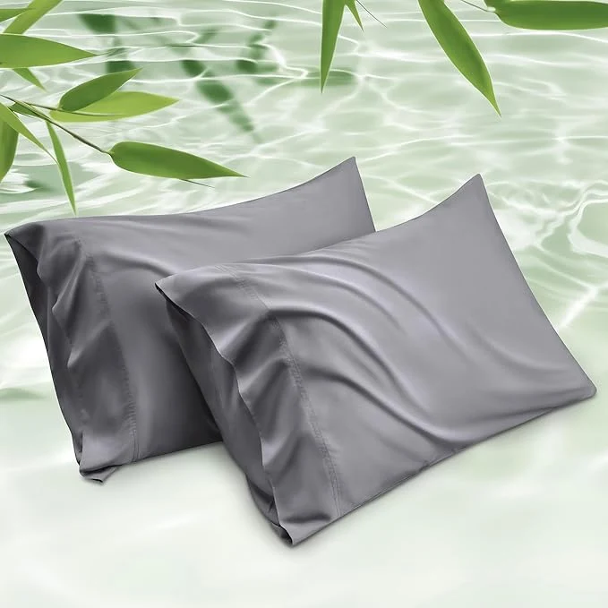 Exclusive Bedsure Pillow Cases Standard Size Cooling Pillow Cases Rayon Derived from Bamboo Dark Grey Pillowcases Standard Set of 2 PureWoven Silky Soft Pillow Cover with Envelope Closure 20×26 Inches High-Performance
