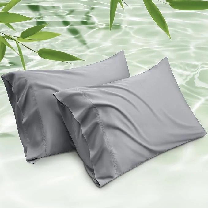 Relaxed Bedsure King Size Pillow Cases Set of 2 Cooling Pillow Cases King Rayon Derived from Bamboo Silver Grey Pillowcases PureWoven Silky Soft Bedding Pillow Cover with Envelope Closure 20×36 Inches Versatile