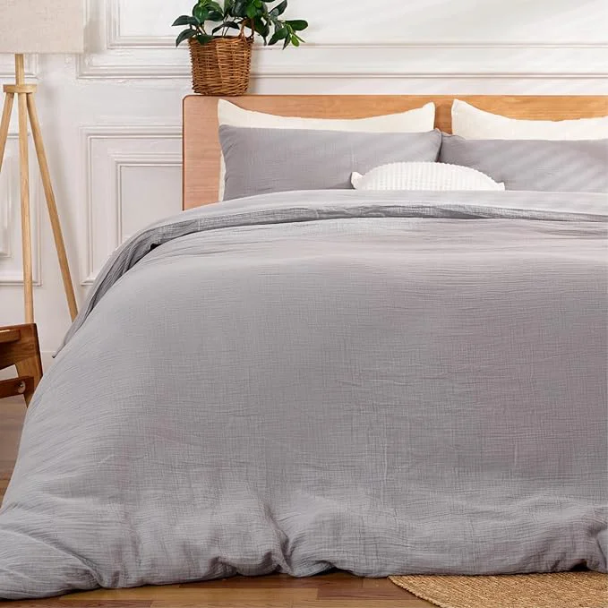 Excellent Gray Duvet Cover Queen Size Sandwashed Cotton Soft Queen Duvet Cover Set 3 Pieces with Zipper Clousre amp Corner Buttons Gray Queen 90 x 90 Crafted