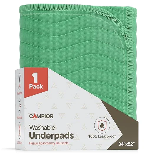 Functional Washable Underpads Extra Large 34 quot x52 quot Pack of 1 – Reusable Waterproof Bed Pads for Adults amp Seniors Extra Heavy Absorbency Incontinence amp Bedwetting Pads Soft Non-Slip TPU Backing Green.