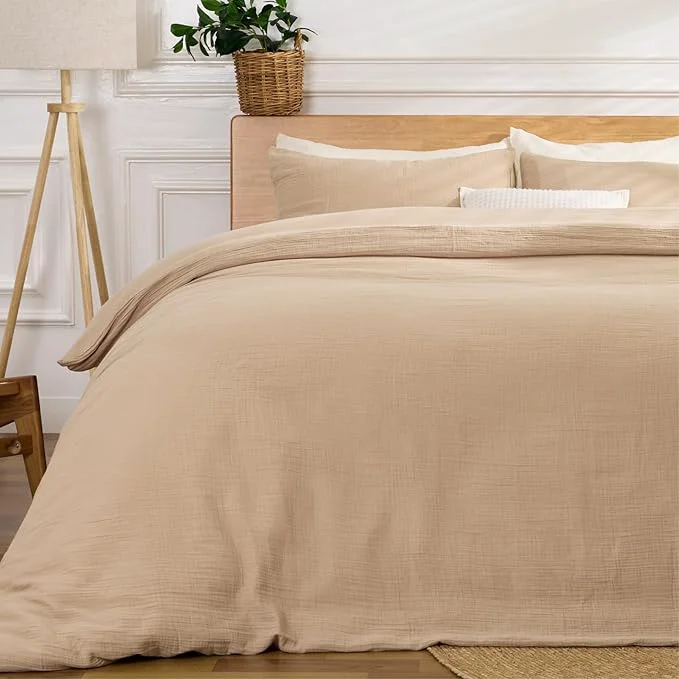First-Class Sandwashed Cotton Duvet Cover Queen Size Soft Queen Duvet Cover Set 3 Pieces with Zipper Clousre amp Corner Buttons Linen Queen 90 x 90 Comfortable