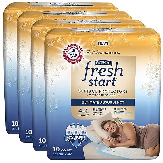 Easy-to-Use FitRight Fresh Start Disposable Underpads 30 quot x 36 quot 40 Count Bed Pads for Incontinence Absorbent Chucks Pads with The Odor-Control Power of ARM amp HAMMER 10 Count Pack of 4 Outstanding