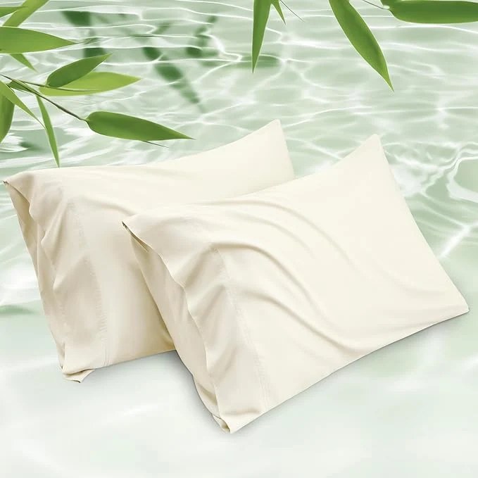 Top-Quality Bedsure Pillow Cases Standard Size Cooling Pillow Cases Rayon Derived from Bamboo Cream Pillowcases Standard Set of 2 PureWoven Silky Soft Bedding Pillow Covers with Envelope Closure 20×26 Inches Recyclable