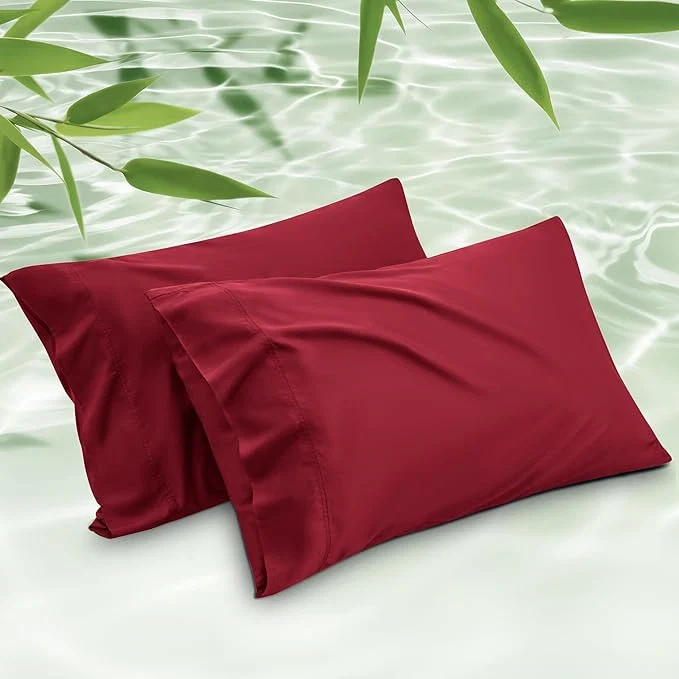 Premium Material Bedsure King Size Pillow Cases Set of 2 Cooling Pillow Cases King Rayon Derived from Bamboo Red Pillowcases PureWoven Silky Soft Cool Bedding Pillow Covers with Envelope Closure 20×36 Inches Stylish