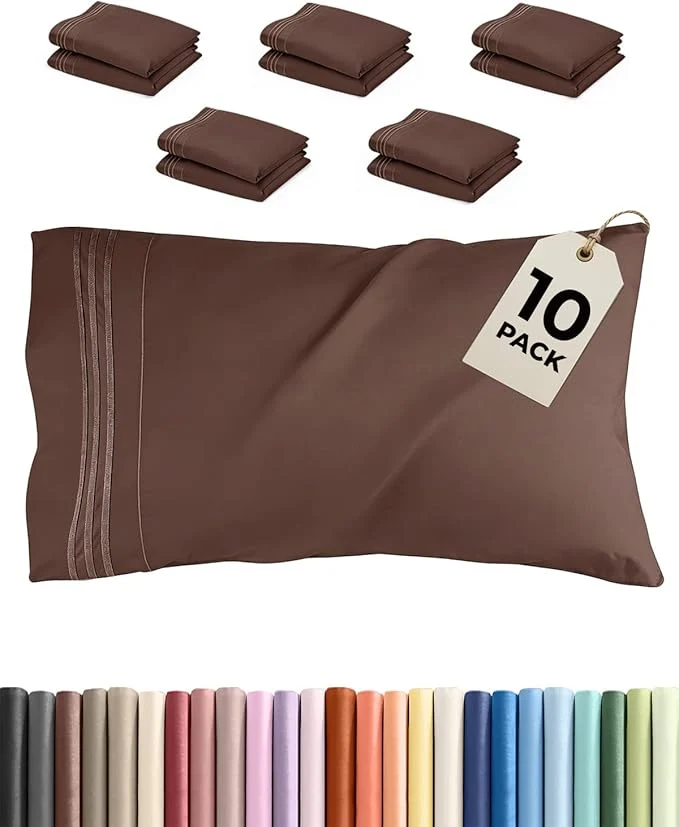 Breathable King Pillow Cases Set of 10 – Ultra Soft Hotel Quality Pillowcase Covers – Comfy amp Wrinkle – Shrink Stain and Fade Resistant – Easy-Care Machine Washable Pillow Protectors – 10 Pcs Set – Brown Dependable