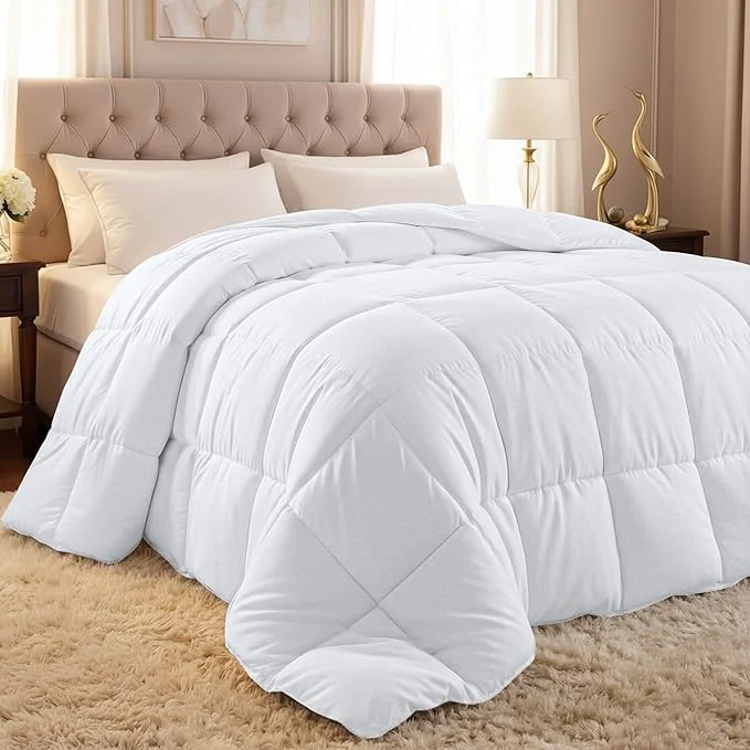 High-End Utopia Bedding Comforter Duvet Insert Quilted Comforter with Corner Tabs Box Stitched Down Comforters Twin Size White Solid