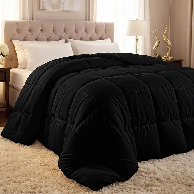Smooth Utopia Bedding Comforter Duvet Insert Quilted Comforter with Corner Tabs Box Stitched Down Comforters Twin Size Black Classic