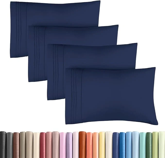 Professional Standard Pillow Cases Set of 4 – Ultra Soft Hotel Quality Pillowcase Covers – Comfy Bedding for Women Men Kids amp Teens – Machine Washable Pillow Protectors – 4 Piece Set – Standard Size Navy Blue
