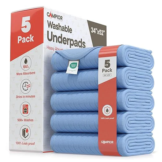Traditional Washable Underpads Extra Large 34 quot x52 quot Pack of 5 – Reusable Waterproof Bed Pads for Adults amp Seniors Extra Heavy Absorbency Incontinence amp Bedwetting Pads Soft Non-Slip TPU Backing Blue. Convenient