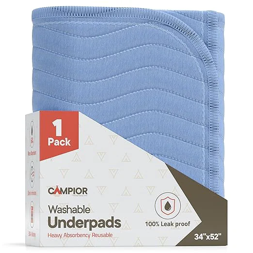 Secure Washable Underpads Extra Large 34 quot x52 quot Pack of 1 – Reusable Waterproof Bed Pads for Adults amp Seniors Extra Heavy Absorbency Incontinence amp Bedwetting Pads Soft Non-Slip TPU Backing Blue. Safe