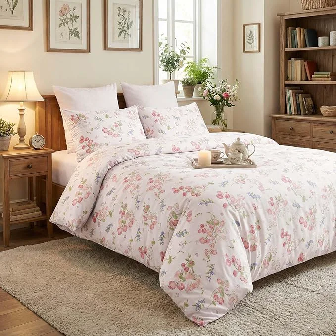 Healthy Nayoroom Pink Floral Duvet Cover Queen Size Spring Botanical Blooms Flower Cottagecore Duvet Cover 3 Pieces Soft Lightweight Microfiber Aesthetic Bedding Set Gift for Women Men First-Class