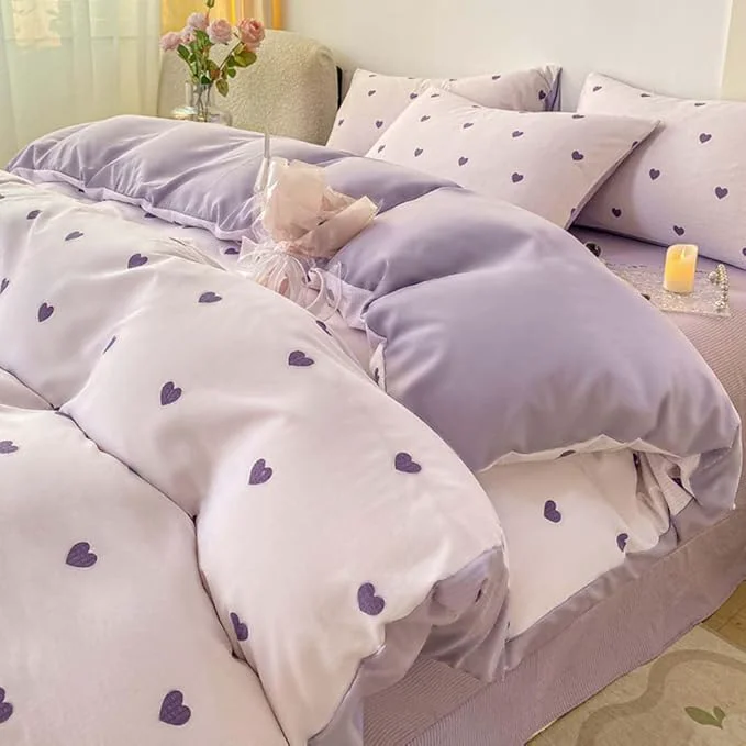 Certified Nayoroom Purple Heart Duvet Cover Queen Size Cute Hearts Coquette Bedding Set Kids Girls Heart-Shaped Comforter Cover with Zipper Closure Soft Breathable Microfiber Powerful