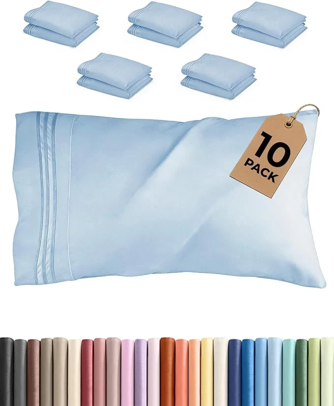Carefully Designed Queen Pillow Cases Set of 10 – Ultra Soft Hotel Quality Pillowcase Covers – Comfy Cozy amp Wrinkle – Shrink Stain amp Fade Resistant – Machine Washable Pillow Protectors – 10 Piece Set – Light Blue Sustainable