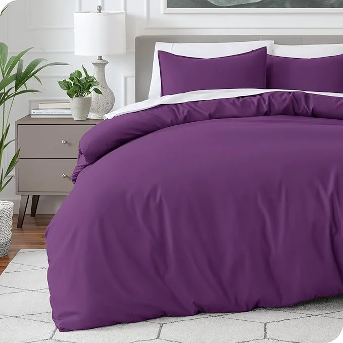 Specialty Bare Home Bedding Duvet Cover Queen Size – Premium 1800 Super Soft Collection – Lightweight Cooling Duvet Cover – Soft Breathable Bedding Queen Plum Durable