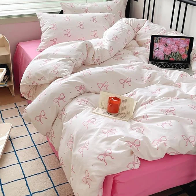 Efficient Nayoroom Pink Bow Duvet Cover Full Size Polka Dot Bowknot Coquette Duvet Cover 3 Pieces Soft Lightweight Microfiber Girls Cute Aesthetic Dorm Bedding Set Verified