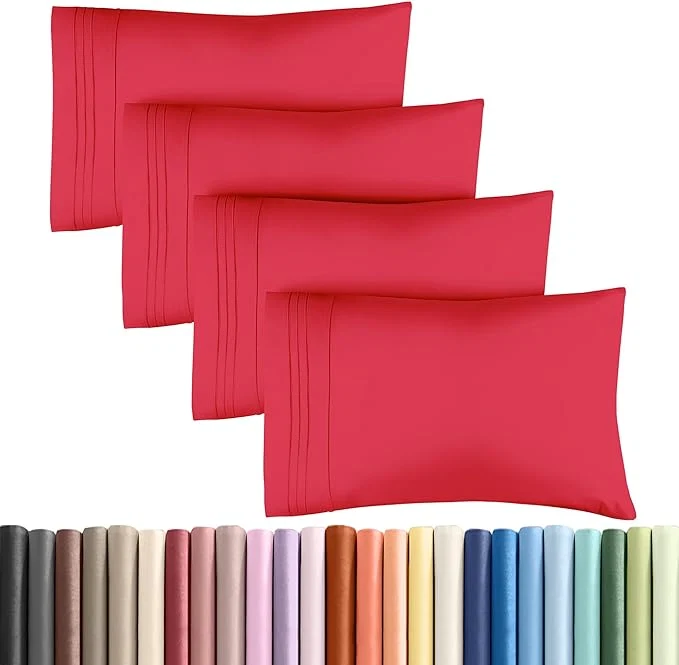Innovative Queen Pillow Cases Set of 4 – Ultra Soft Hotel Quality Pillowcase Covers – Comfy Cooling amp Wrinkle – Shrinkage Stain amp Fade Resistant – Machine Washable Pillow Protectors – 4 Piece Set – Red Dependable