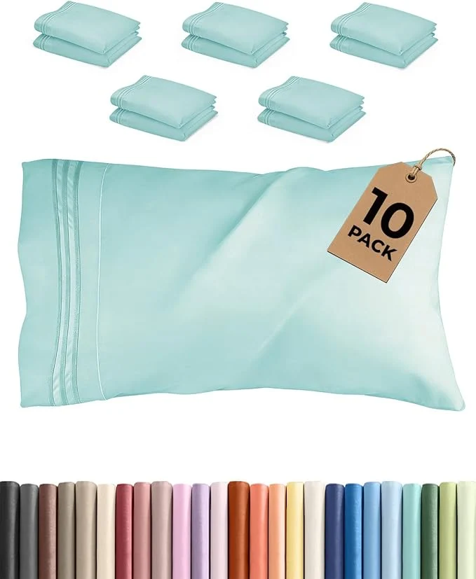 Genuine King Pillow Cases Set of 10 – Ultra Soft Hotel Quality Pillowcase Covers – Comfy amp Wrinkle – Shrink Stain amp Fade Resistant – Easy-Care Machine Washable Pillow Protectors – 10 Pcs Set – Spa Blue High-Performance