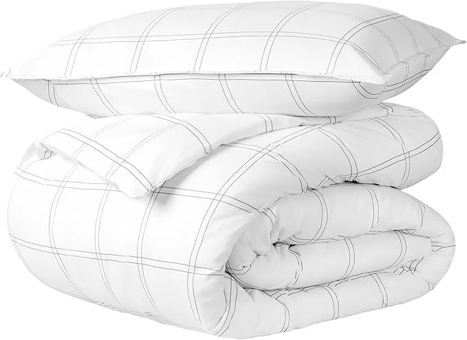 Professional Bare Home Bedding Duvet Cover Extra Long Size – Premium 1800 Super Soft Collection – Lightweight Cooling – Soft Textured Twin Twin XL Modern Plaid – White Grey Reusable