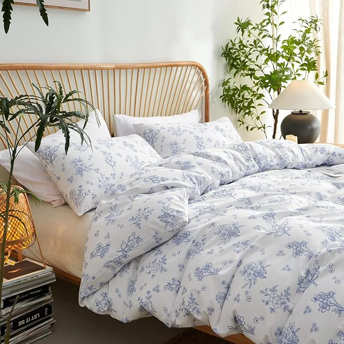 Carefully Designed Nayoroom Blue Floral Duvet Cover Full Size Cottagecore Flower Leaf Spring Comforter Cover 3 Pcs Soft Breathable Microfiber Pastoral Aesthetic Bedding Set with Zipper Closure Dependable