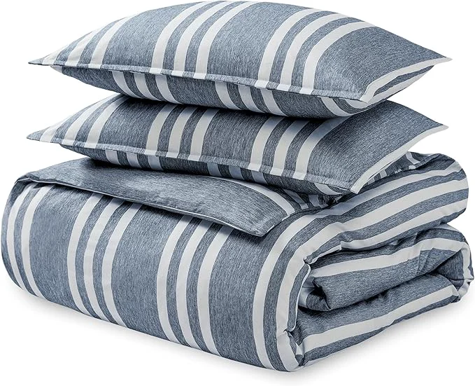 Comfortable Bare Home Bedding Duvet Cover King Size – Premium 1800 Super Soft Collection – Lightweight Cooling – Soft Breathable Bedding Duvet Cover King Stripe – Heathered Midnight Blue Premium Material