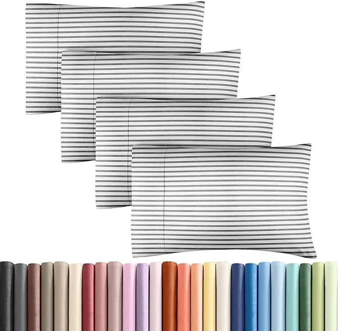 Innovative King Pillow Cases Set of 4 – Ultra Soft Hotel Quality Pillowcase Covers – Comfy Cozy amp Wrinkle – Shrinkage and Fade Resistant – Machine Washable Pillow Protectors – 4 Piece Set – Grey Stripes 2 Environmentally Friendly