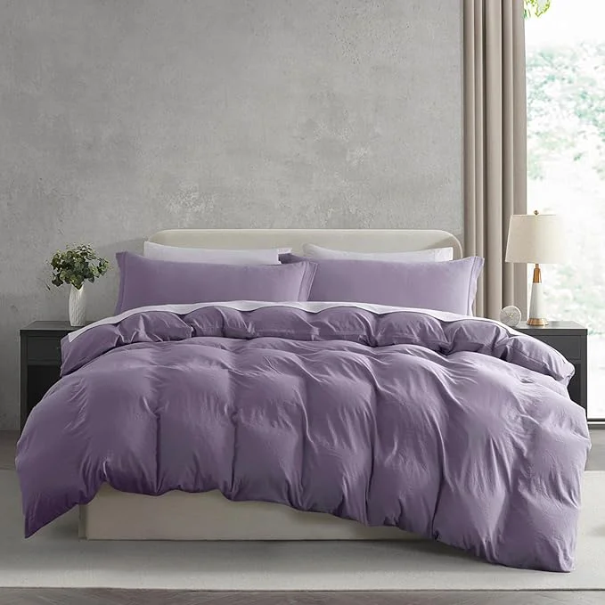 Secure Nestl Twin Duvet Cover Set – Soft Prewashed Grayish Purple Duvet Cover Twin Twin XL 2 Piece with Zipper Closure 1 Duvet Cover 68×90 inches and 1 Pillow Sham Traditional