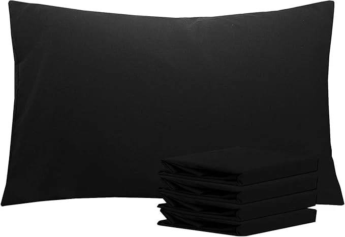 Eco-Friendly NTBAY Queen Pillowcase Set – 4 Pack Brushed Microfiber 20×30 Pillowcases – Soft Wrinkle- Fade-Resistant Stain-Resistant Black Pillowcases with Envelope Closure – 20×30 Inches Black High-End