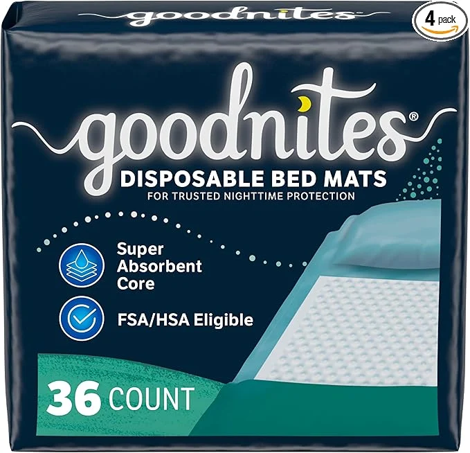 Unique Goodnites Disposable Bed Pads Bed Mats for Bedwetting 2.4 x 2.8 ft 36 Ct 4 Packs of 9 Trendy