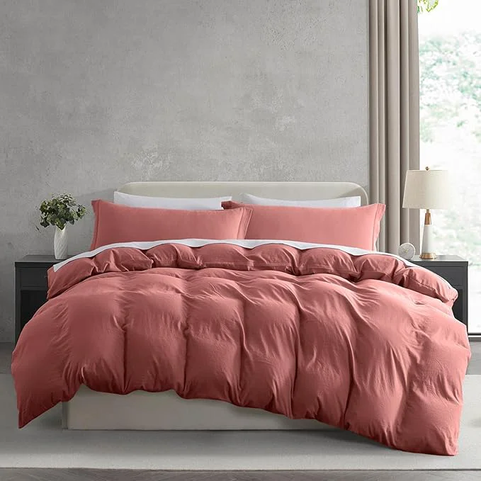 Pure Nestl Pink Clay California King Duvet Cover Sets – Soft Prewashed Cal King Duvet Cover 3 Piece with Zipper Closure 1 Duvet Cover 104×98 inches and 2 Pillow Shams Authentic