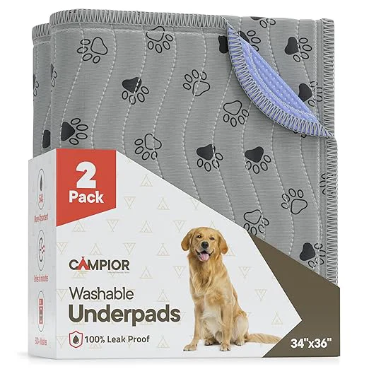 Casual Washable Underpads 34 quot x36 quot Pack of 2 – Reusable Waterproof Bed Pads for Pets Kids amp Elderly Extra Heavy Absorbent Incontinence Training amp Bedwetting Pads Non-Slip TPU Backing Grey amp Blue Sustainable
