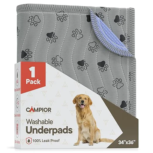 Next-Generation Washable Underpads 34 quot x36 quot Pack of 1 – Reusable Waterproof Bed Pads for Pets Kids amp Elderly Extra Heavy Absorbent Incontinence Training amp Bedwetting Pads Non-Slip TPU Backing Grey amp Blue Modern