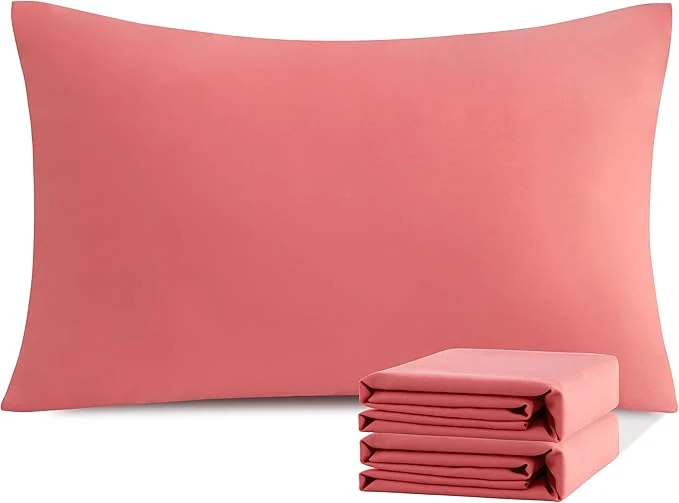 Traditional NTBAY Standard Pillowcase Set – 2 Pack Brushed Microfiber 20×26 Pillowcases – Soft Wrinkle- Fade-Resistant Stain-Resistant Coral Pink Pillowcases with Envelope Closure – 20×26 Inches Official
