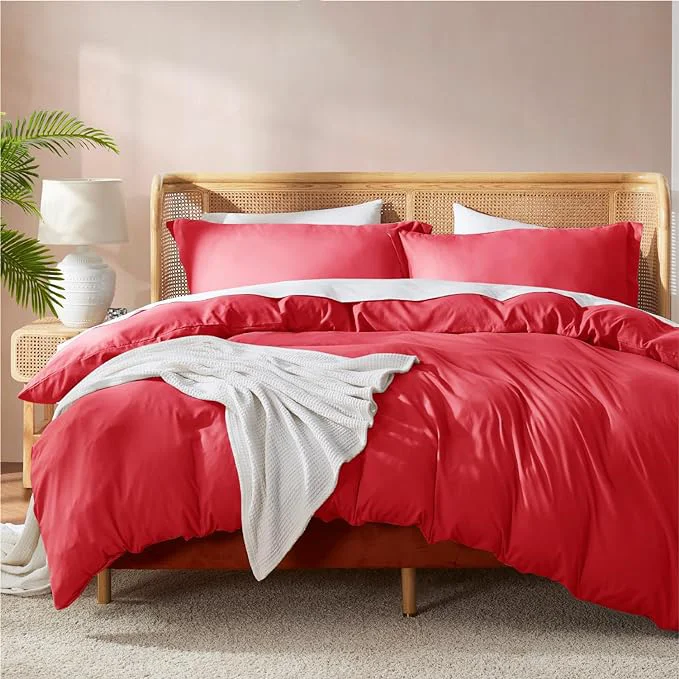 Consistent Nestl Red Duvet Cover Queen Size – Soft Double Brushed Queen Duvet Cover Set 3 Piece with Button Closure 1 Duvet Cover 90×90 inches and 2 Pillow Shams Sustainable