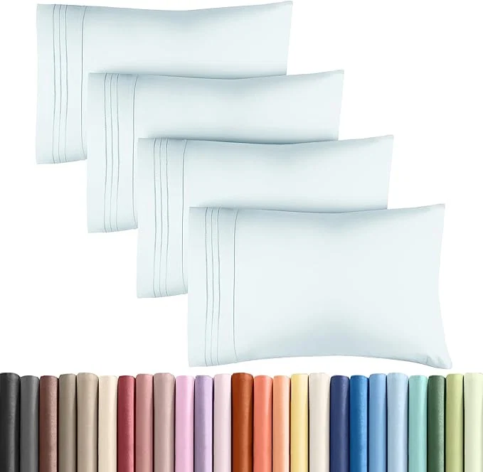 High-Quality King Pillow Cases Set of 4 – Ultra Soft Hotel Quality Pillowcase Covers – Comfy Cozy amp Wrinkle – Shrinkage Stain and Fade Resistant – Machine Washable Pillow Protectors – 4 Piece Set – Ice Blue Solid