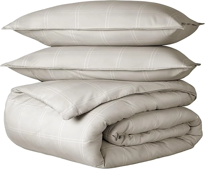 Refined Bare Home Bedding Duvet Cover Full Size – Premium 1800 Super Soft Collection – Lightweight Duvet Cover – Soft Textured Bedding Full Modern Plaid – Stone White Premium Material