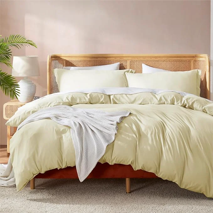 Premium Material Nestl Vanilla Yellow Duvet Cover Full Size – Soft Double Brushed Full Size Duvet Cover Set 3 Piece with Button Closure 1 Duvet Cover 80×90 inches and 2 Pillow Shams Eco-Friendly