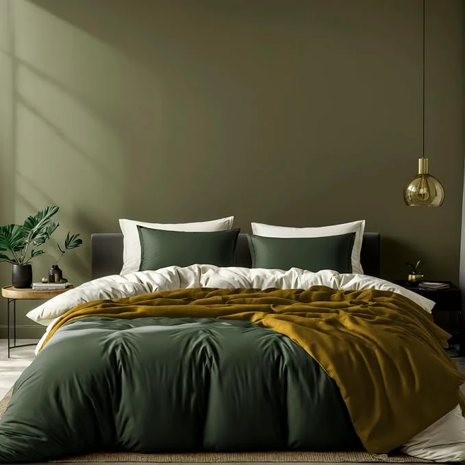 Organic White Classic Dark Green Duvet Cover King Size Microfiber Duvet Cover with Zipper Duvet Cover Set with 2 Pillow Shams Luxury Soft Comforter Cover King Size 104 x 90 Comforter Not Included Smart