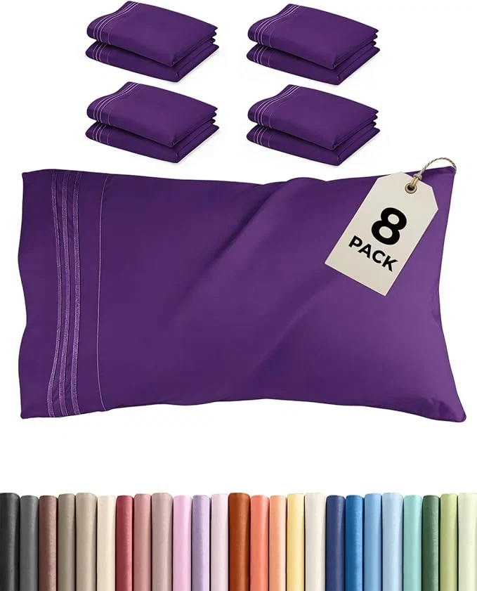 Detailed King Pillow Cases Set of 8 – Ultra Soft Hotel Quality Pillowcase Covers – Comfy amp Wrinkle – Shrink Stain and Fade Resistant – Easy-Care Machine Washable Pillow Protectors – 8 Piece Set – Purple Fine Crafted