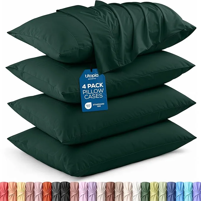 Elite Utopia Bedding Standard Pillow Cases – 4 Pack – Envelope Closure – Soft Brushed Microfiber Fabric – Shrinkage and Fade Resistant Pillow Covers Standard Size 20 X 26 Inches Standard Emerald Luxury