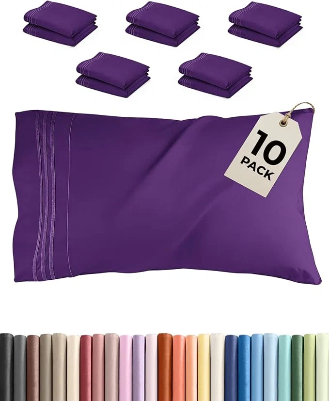 Stylish Queen Pillow Cases Set of 10 – Ultra Soft Hotel Quality Pillowcase Covers – Comfy amp Wrinkle – Shrink Stain amp Fade Resistant – Easy-Care Machine Washable Pillow Protectors – 10 Pcs Set – Purple Contemporary