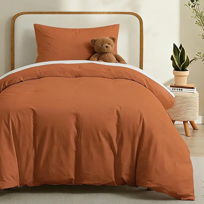 Trendy LOVQUE Burnt Orange Cotton Duvet Cover Twin Size Linen Like Natural Bedding Set with Zipper Closure No Comforter 68×90 Inches Specialty