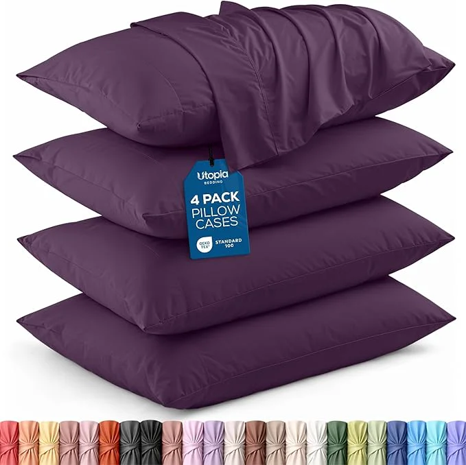 Dependable Utopia Bedding King Pillow Cases – 4 Pack – Envelope Closure – Soft Brushed Microfiber Fabric – Shrinkage and Fade Resistant Pillow Covers King Size 20 X 40 Inches King Purple Enhanced